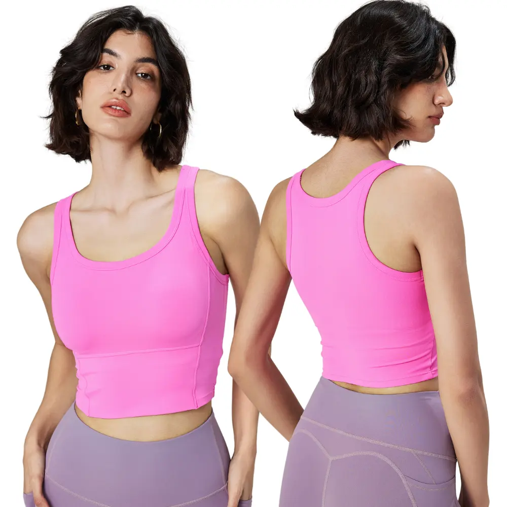 Grosir pakaian rajut wanita 2024 pakaian olahraga atasan Crop Yoga Tank Top lari kebugaran