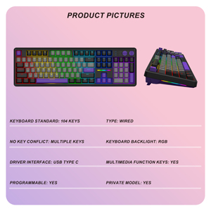 E Yooso Rgb Backlit Mechanical Gaming <b>Keyboard</b> Hot-swap Switches 104-key Design <b>Usb</b> Type-c Programmable Keys Plug-and-play for - Product Image 3