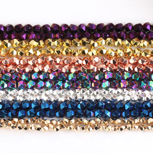 2/3/4mm manik-manik batu alam berlapis emas biru warna-warni segi bulat Hematite longgar manik Spacer untuk membuat perhiasan DIY gelang - Product Image 4