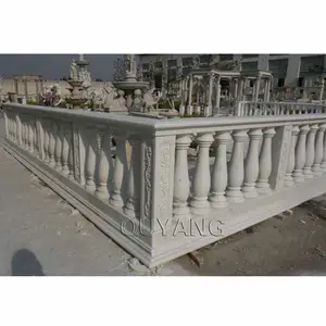 QUYANG Handcarved White Round Pillar Design Marble Balcony Railings Stone Balustrade Handrail Manufacturers