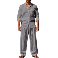 Ensemble de vêtements d'été en lin imprimé pour hommes PASUXI, chemise à manches longues respirante et pantalon, 2 pièces, coupe ample décontractée, vêtements de plage