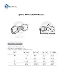 HIDEA Mousqueton pivotant de qualité marine AISI 304/316 en acier inoxydable électro-polissé et passivé, rotation <span class=keywords><strong>à</strong></span> 360 degrés - Product Image 2