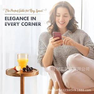 Wooden Sofa <b>Side</b> <b>Table</b> <b>Round</b> With Phone Holder <b>Small</b> Coffee <b>Table</b> For Living Room - Product Image 4