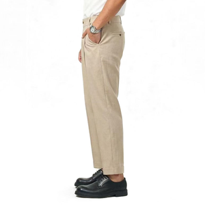 Pantaloni Casual da <span class=keywords><strong>Uomo</strong></span> in <span class=keywords><strong>Lino</strong></span> a Vita Alta, Stile Britannico, Modello Dritto Estivo, con Fronte Piatto, Ideali per il Pendolarismo - Product Image 3