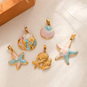 <span class=keywords><strong>Collana</strong></span> MW Boho in Acciaio Inossidabile Placcato Oro 18K - <span class=keywords><strong>Stella</strong></span> <span class=keywords><strong>Marina</strong></span> Smaltata, Conchiglia e Perla, Antiossidante, Ipoallergenica - Product Image 3