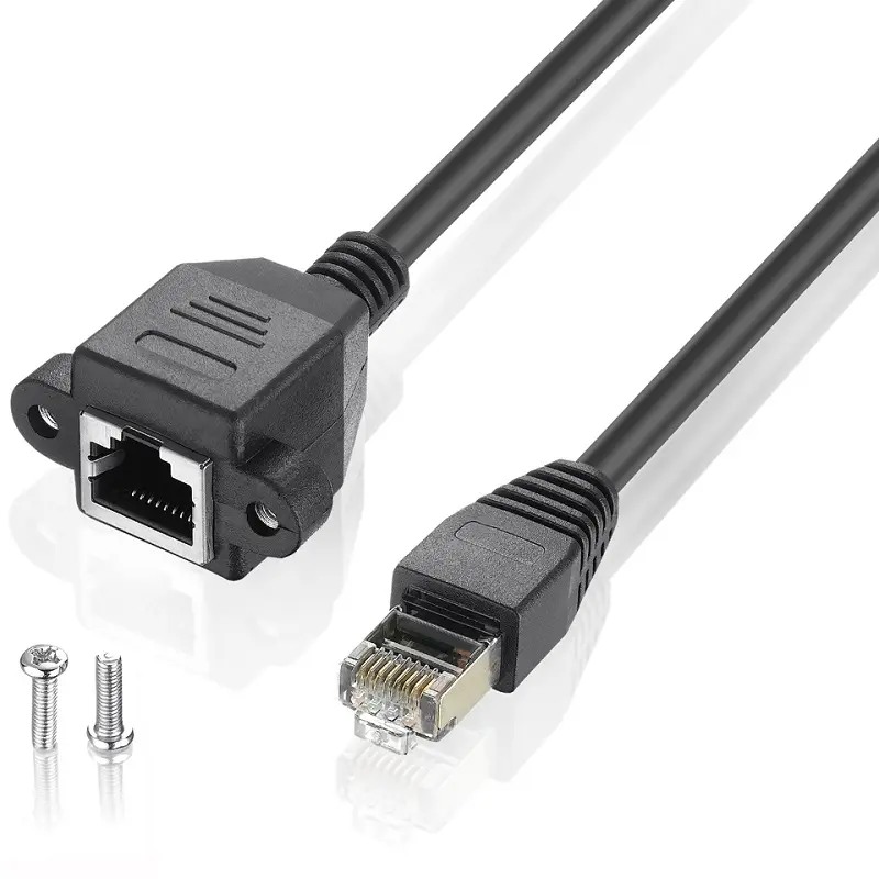 0.5m 1m 1.5m RJ45 Ethernet Extension Cable Cat 5E/5 Cat 6 Male to Female Shielded Screw Panel Mount Internet LAN Network Cord