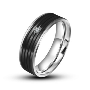 Stylish Striped Diamond <b>Couple</b> <b>Rings</b> Titanium Steel Wedding Bands Unisex Jewelry SA527 528 - Product Image 2