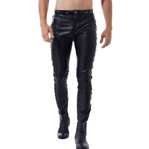 Pantalones Casuales de Hombre de Cuero PU Brillante de Peso Medio, Ajuste Delgado, Cintura Media, Cierre Plano con Cremallera, Impermeables, Transpirables, Resistentes al Viento, para Baile - Product Image 1
