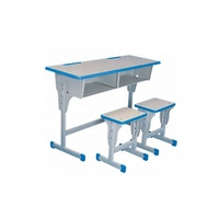Ensemble de bureau double d'étude bleu avec contreplaqué pour enfants, bureau et chaises d'école, bon marché, expédition directe depuis l'usine