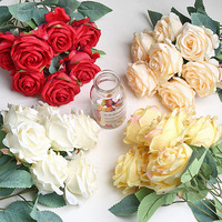 Bunga Sutra Buatan Dekorasi Rumah & Aula Pernikahan Ice Beauty Buket Pengantin 7 Tangkai Mawar Bentuk Embossing Bone-Piercing