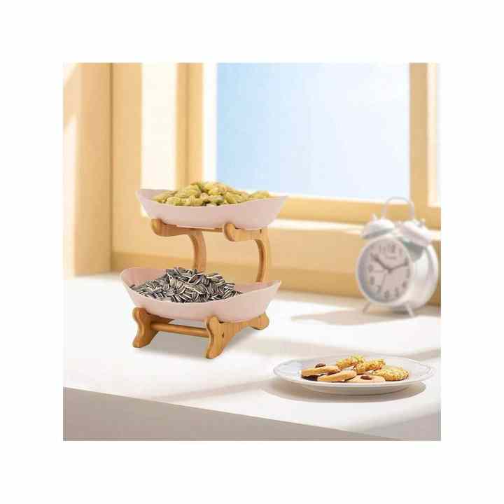 2-Tier Open Design Fruit Serving Tray 2-Layer Snack Bowl Multi-Function Table Top Organizer for Fruit Cookies Small Items Fruit