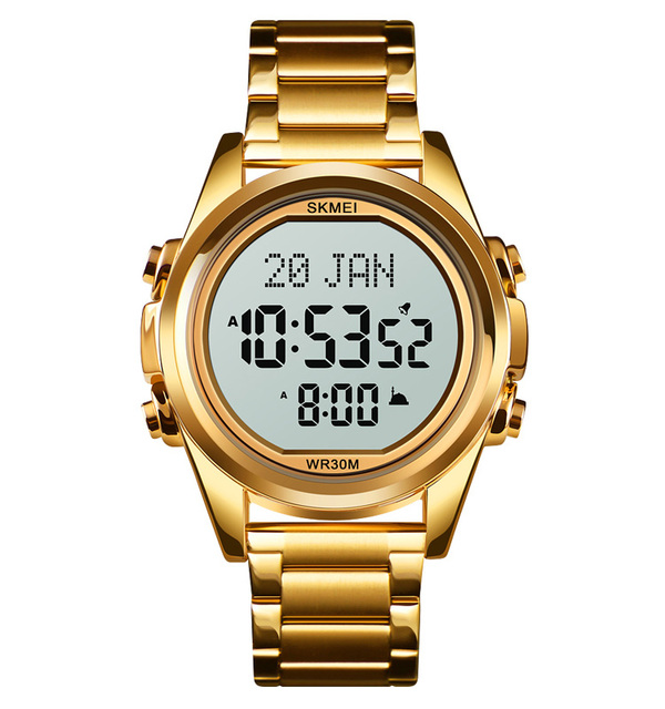SKMEI 1667 Stainless Steel Islamic Watch Waterproof Al Azan Digital Watches for Muslim Prayers