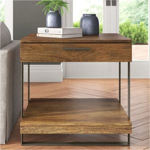 Mesita de noche de madera de estilo nórdico retro, mesita de noche minimalista japonesa de hierro forjado, mueble de almacenamiento para dormitorio, estilo americano de lujo ligero - Product Image 1