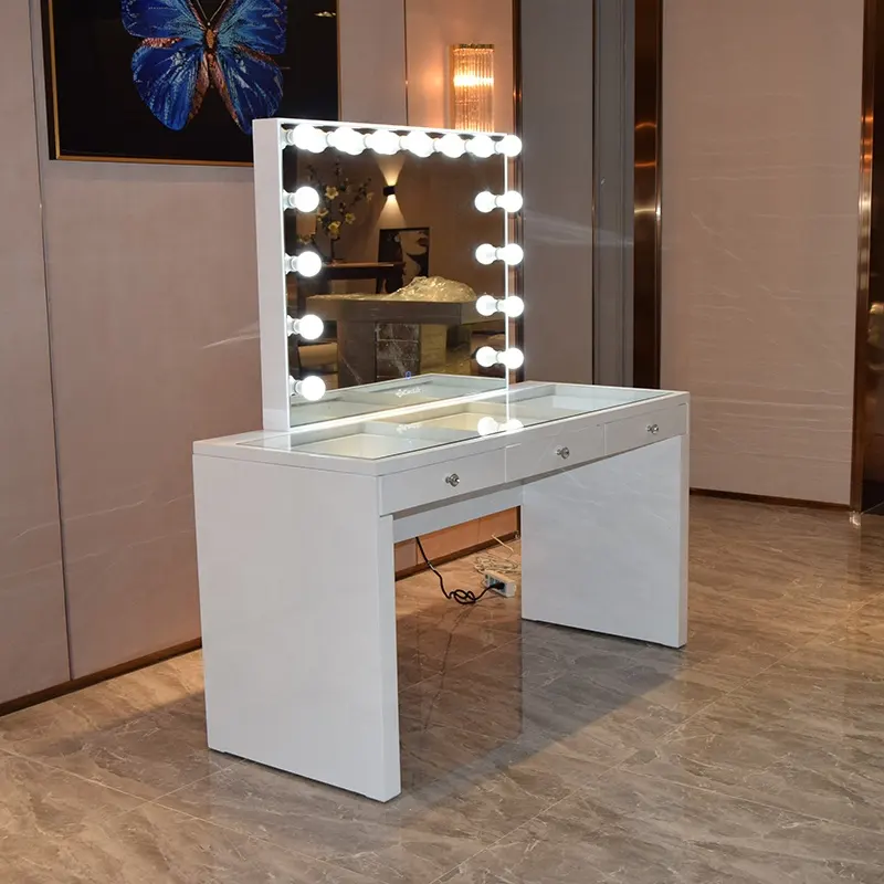 Docarelife — lampe LED en bois à éclairage LED, produit de luxe, Style Hollywood, pour coiffeuse, Table et miroir de maquillage, avec 3 tiroirs