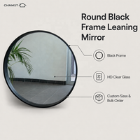 Miroir mural arqué en aluminium noir à cadre fin, miroir circulaire moderne pour salon, chambre et entrée – Vente en gros