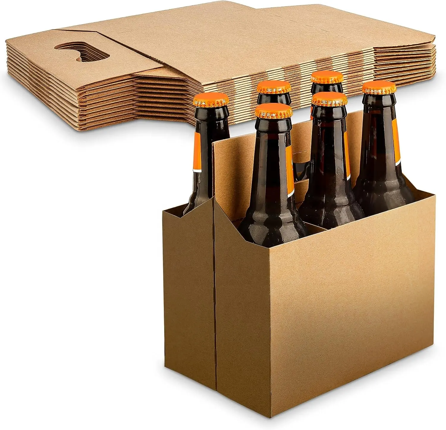Factory Price Kraft Paper Cardboard 6 Pack Bottle Beer Carriers For Pub And Restaurant