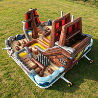 WINSUN Bateau pirate gonflable géant avec toboggan et obstacles à thème, activités de fête à thème pour enfants