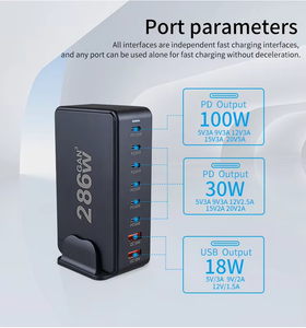 Sạc nhanh để bàn GaN 8 cổng 286W, bộ chuyển đổi 30W cho phích cắm EU, US, AU, hỗ trợ QC 3.0, PD 100W, 18W cho điện thoại di động, máy tính xách tay, du lịch - Product Image 2