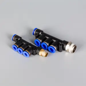 Black Triple Branch Pneumatic Air Push Fitting Quick Connectors Quick Pneumatic Fitting