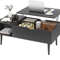 Étagères de rangement multifonctionnelles Compartiment caché Table basse pliable réglable noire pour le salon et le bureau