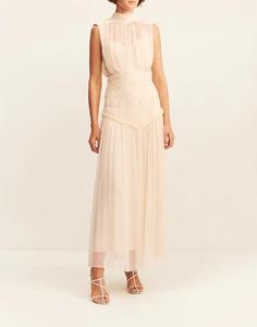 Gaun Maxi Elegan Wanita, Pakaian Kasual Musim Panas Nyaman Tanpa Lengan dengan Kerah Tinggi dan Ruffle - Product Image 1