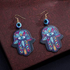 Pendientes colgantes bohemios con diseño de mano de Hamsa y ojo turco, joyería de moda de plástico colorida para mujeres y niñas - Product Image 3