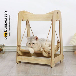 Lit à bascule en <span class=keywords><strong>bois</strong></span> à double couche avec cadre antidérapant, nid <span class=keywords><strong>suspendu</strong></span> pour animaux de compagnie, balançoire pour chat - Product Image 1