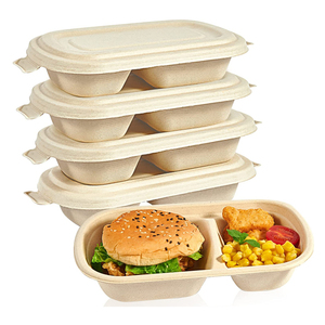 Biodegradable takeaway take away pizza hamburger burger bento meal fast food packing pulp sugarcane bagasse lunch paper box