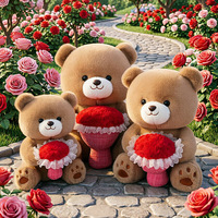 Valentijnsdag Teddybeer Pluche Speelgoed met Bloemboeket Schattig Knuffeldier Pop voor Cadeauwinkel Groothandel Detailhandel Presentatie Verkoop