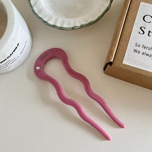 Épingle à cheveux en acétate français en forme de U ondulée avec strass, style national chinois, bâtonnet à cheveux de couleur unie, accessoire capillaire - Product Image 5