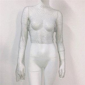 New <strong>Fishnet</strong> Long-Sleeved <strong>Top</strong> Mesh Rhinestone Hot Girl T-shirt Sweet and Spicy Style <strong>Fishnet</strong> <strong>Top</strong> - Product Image 6