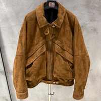 Blouson aviateur vintage oversize en cuir marron à grain bulle avec col montant