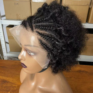 Perruques courtes en cheveux humains bouclés et <span class=keywords><strong>afro</strong></span>, <span class=keywords><strong>coupe</strong></span> pixie, tresses 13x4, perruque Bob à lacet frontal transparent pour femmes - Product Image 3