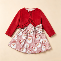 Hochwertige Maßgeschneiderte Lässige Baumwoll-Kinderkleidung mit Weihnachtsmuster - Mädchen Langarm-Spitzenmantel und Kleid Set