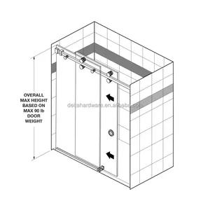 Fournisseur d'usine nickel brossé satiné acier inoxydable 304 portes de douche en verre sans cadre système coulissant