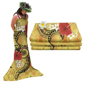 Yellow Polynesian Fabric With Floral Print Dresses Use Custom Pattern Digital Printing Thermal Transfer Use Polyester Fabric For