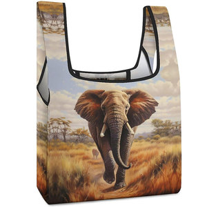 Sac fourre-tout d'épicerie en polyester 210T à motif animal floral portable de 44cm Sac à provisions pliant réutilisable pour la protection de l'environnement - Product Image 1