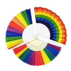 พัดไม้ไผ่แกะสลักลายรุ้ง พับได้ สีสันสดใส งานฝีมือพื้นบ้าน ของตกแต่งงานแต่งงาน ของตกแต่งบ้าน ขนาด 33x66 ซม. สำหรับการแสดง - Product Image 2