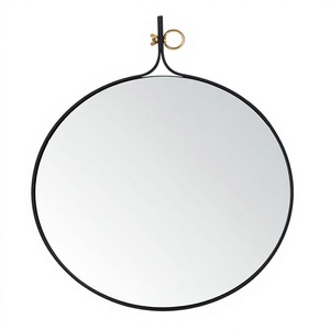 Modern Iron <b>Round</b> <b>Wall</b> <b>Mirror</b> Black Frame Glass Surface Minimalist Design Hanging Decor for home villa restaurant - Product Image 2