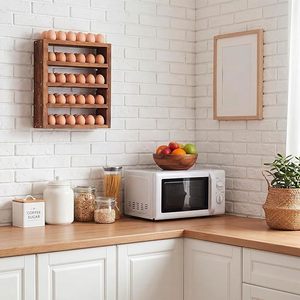 Wooden Three Tier Egg Storage Rack Solid Wood <b>Kitchen</b> Wall Mounted Egg Holder 3 Layers Simple Style For <b>Kitchen</b> Countertop - Product Image 1