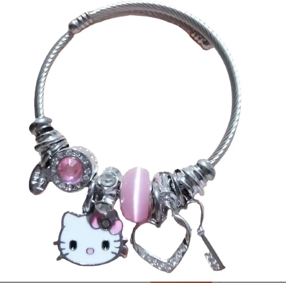 Mode verstellbare Metall Mädchen schöne süße Katze Charms Perlen Armband