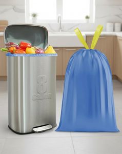 Huamaohengchun8-Gallon Trash Cans, Drawstring <b>Kitchen</b> Garbage Bags Blue 10 Count Bags - Product Image 3
