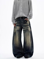 Jean en denim pour homme, coupe droite, avec détails de bordure en cuir de bœuf, robuste, vente en gros