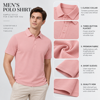 FNJIA Polo personnalisé pour homme, rose uni, manches courtes, col boutonné, tissu respirant, idéal pour le printemps et l'été