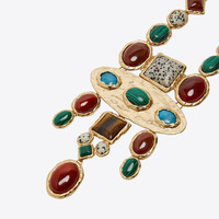 Collier long en pierres géométriques baroques, style vintage coloré, chaîne de collier de style court
