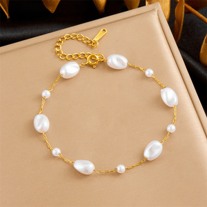 Pearl Stainless Steel Chain Necklace And Bracelet Set Women's Gift Water Drop Design - Product Image 3