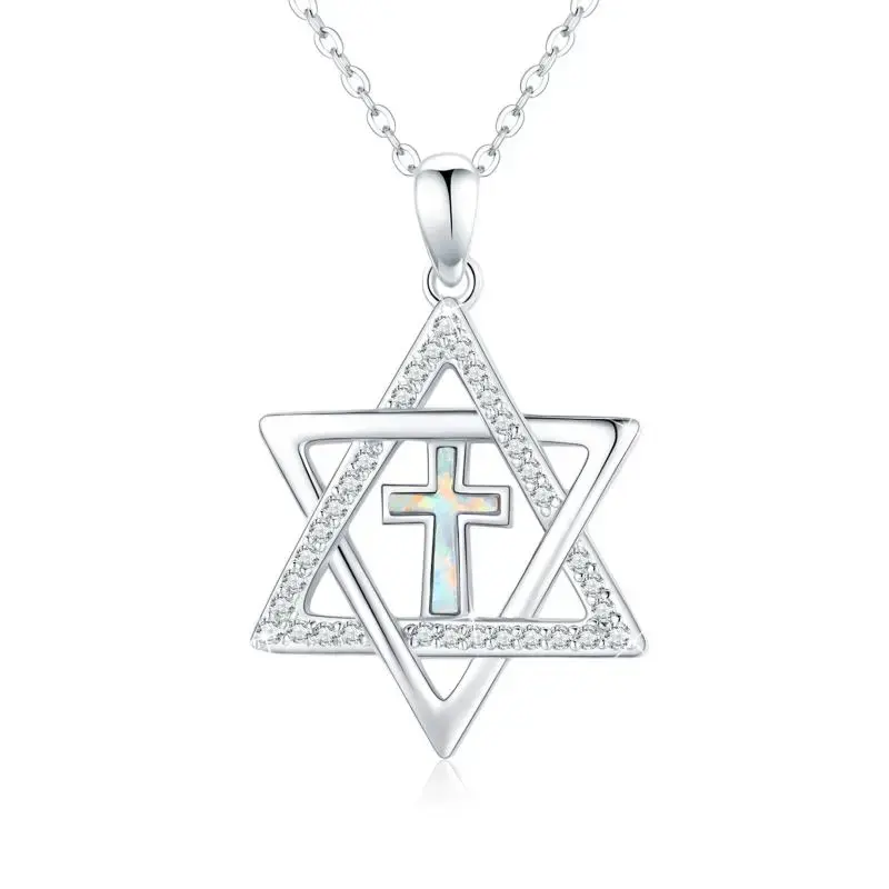 Fine Geometric Jewelry Women 925 Sterling Silver Cubic Zircon Necklace Cross Six Point Star Pendant Necklace