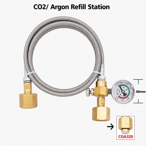 Station de remplissage de bouteilles de CO2 Sodastream, adaptateur de remplissage pour outils pneumatiques, tuyau tressé en acier de 1,5 m, manomètre 250 bars - Product Image 2