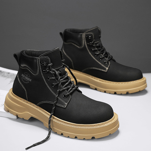 <span class=keywords><strong>Stivali</strong></span> Invernali Caldi in Vera Pelle con Lacci per <span class=keywords><strong>Uomo</strong></span> e Donna, Fodera in Rete Morbida, Giallo Moda Stile Britannico, Aumento Altezza - Product Image 4