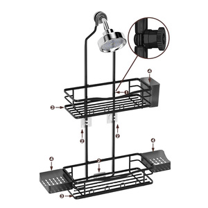 Étagère de salle de bain à double niveau, murale, d'angle, pour rangement sous la douche, 60x70cm, durable - Product Image 5